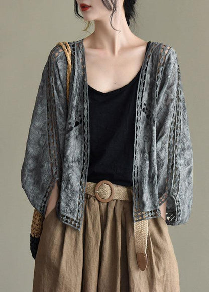 Modern Chocolate Jacquard Hollow Out Cotton Short Cardigans
