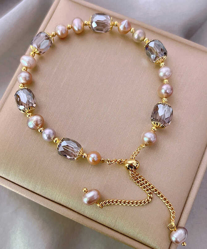Gold Sterling Silver Overgild Pearl Crystal Tassel Charm Bracelet