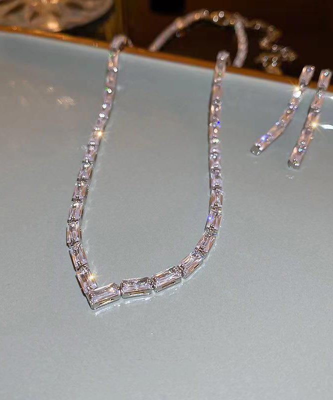 Silk Sterling Silver Zircon V Shaped Necklace
