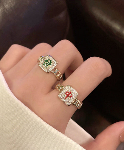 Stylish Alloy Zircon Mahjong Rings Two-piece Set
