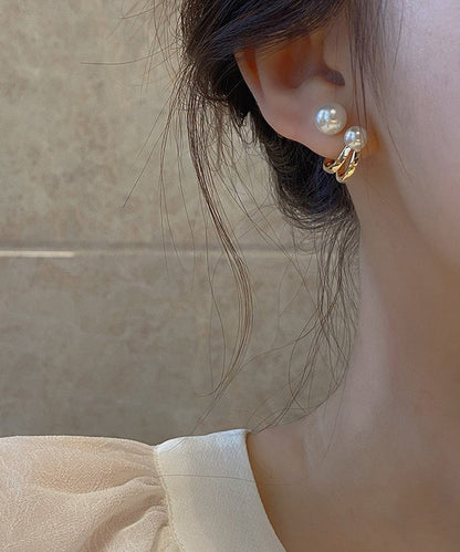 Vogue Gold Sterling Silver Overgild Pearl Hoop Earrings