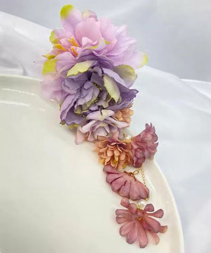 Rainbow Tulle Peony Tassel Hairpin