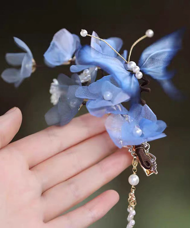 Chinese Style Blue Alloy Silk Pealr Tassel Hairpin