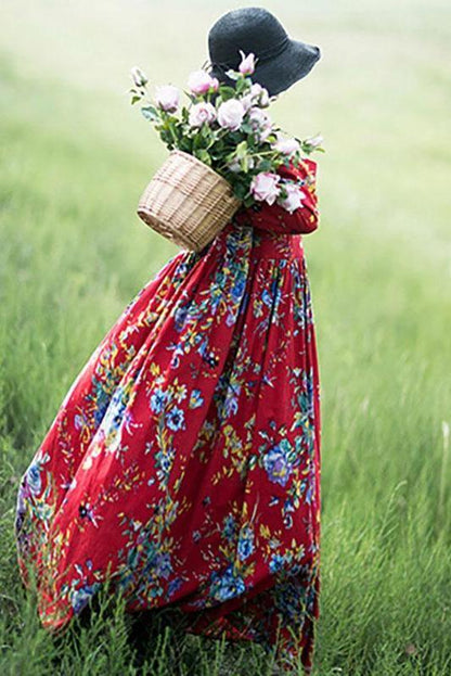 Limited Stock-100% Cotton Retro Draped Print Dress