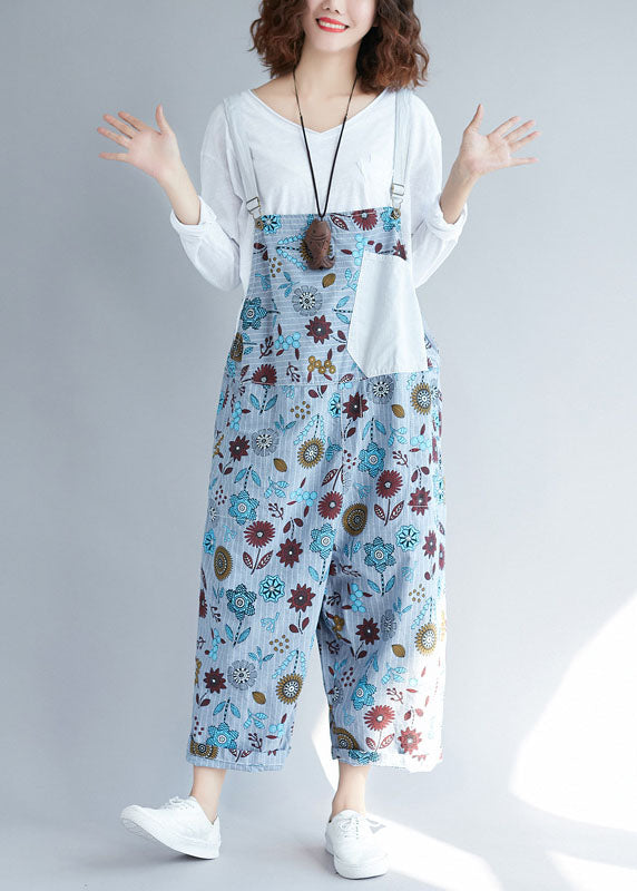 Light Grey Pockets Patchwork Denim Jumpsuits