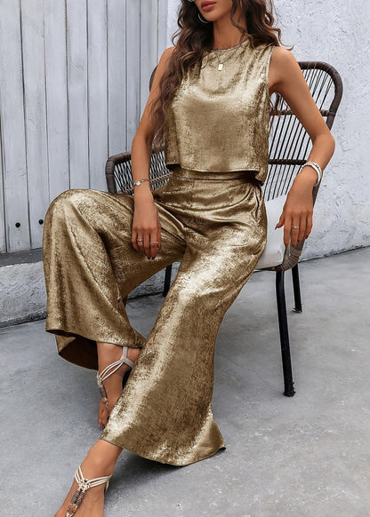 Silver Sleeveless Top and Pants Two Pieces Set
