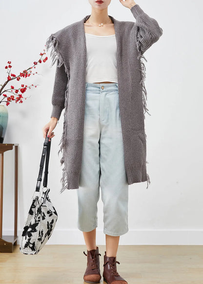 Grey Tasseled Sailor Collar Knit Cardigans Summer