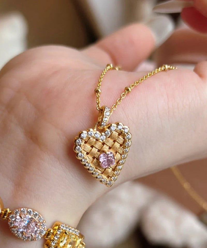 Modern Gold Sterling Silver Overgild Zircon Wire Drawing Love Ear of Wheat Pendant Necklace