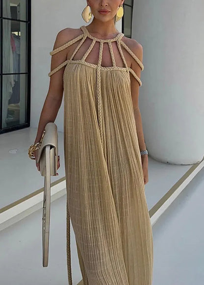 European and American Style Beige Halter Long Dresses Summer