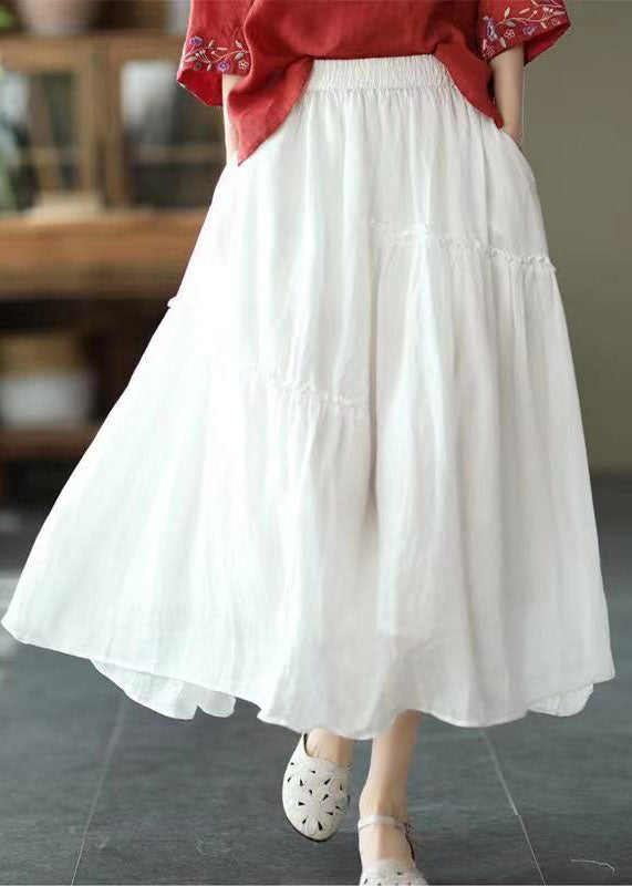 Purple Elastic Waist Asymmetrical Ruffled Pockets Linen Skirt Summer