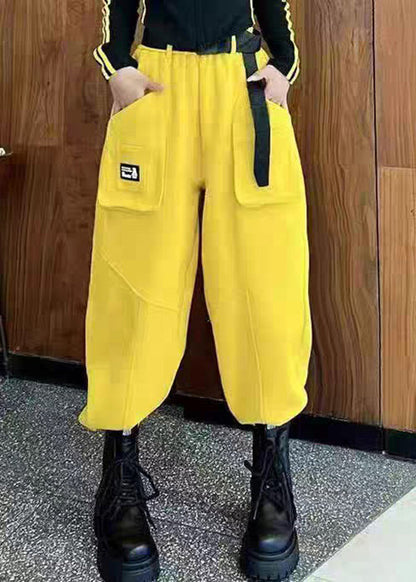 Black Pockets High Waist Cotton Crop Pants Fall
