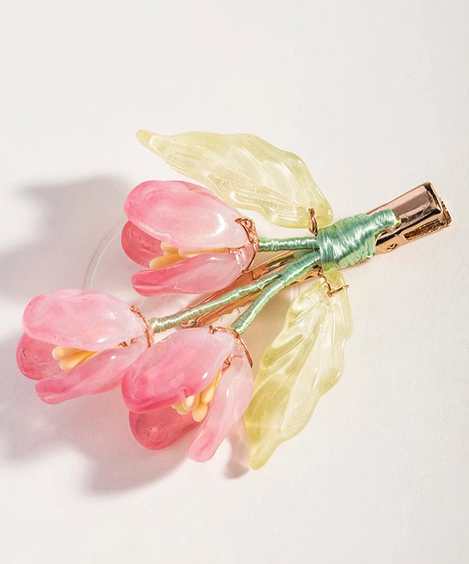 Pink Copper Colored Glaze Tulip Hairpin