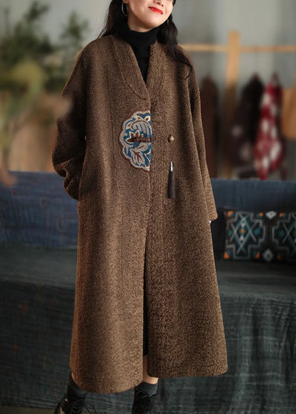 Red Embroidered Patchwork Winter Thick Coats Wool Jackets