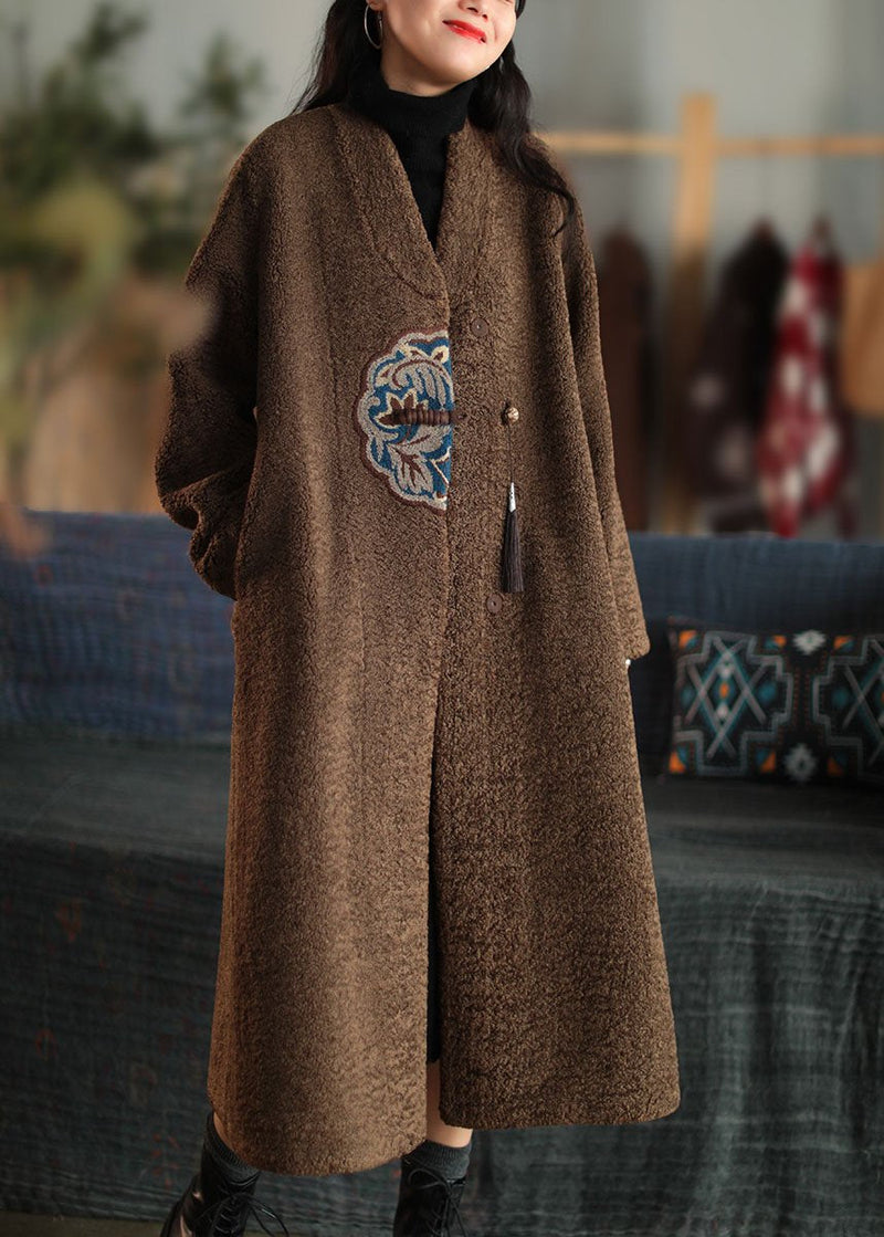 Red Embroidered Patchwork Winter Thick Coats Wool Jackets