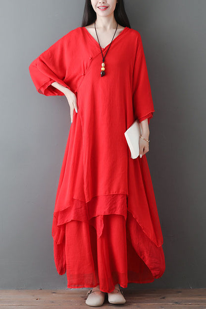 Spring Cotton Blend Long Sleeve Dress Loose Two Piece