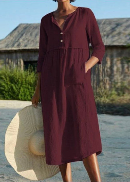 Pink O Neck Pockets Patchwork Cotton Dresses Summer