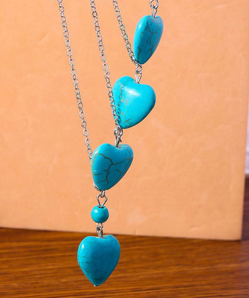 Blue Stainless Steel Turquoise Love Pendant Necklace