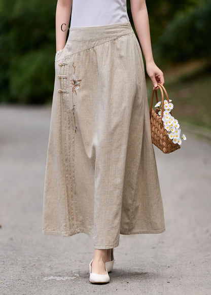 New Wrinkled Embroidered Patchwork Linen Skirt Summer