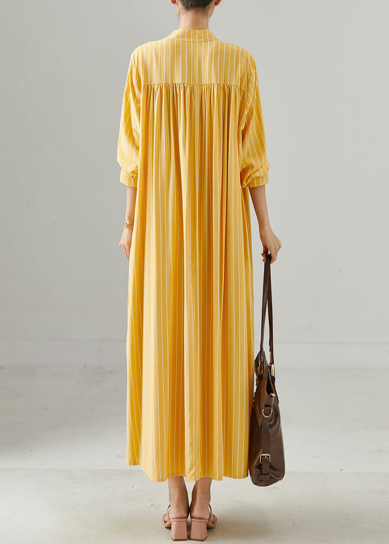 Yellow Oversized Striped Cotton Dress Spring