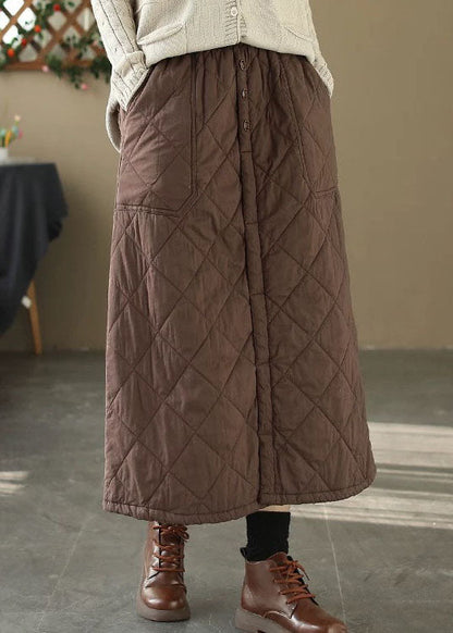 Coffee Pockets Elastic Waist Fine Cotton Filled Skirt Winter