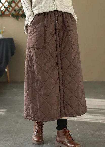 Coffee Pockets Elastic Waist Fine Cotton Filled Skirt Winter
