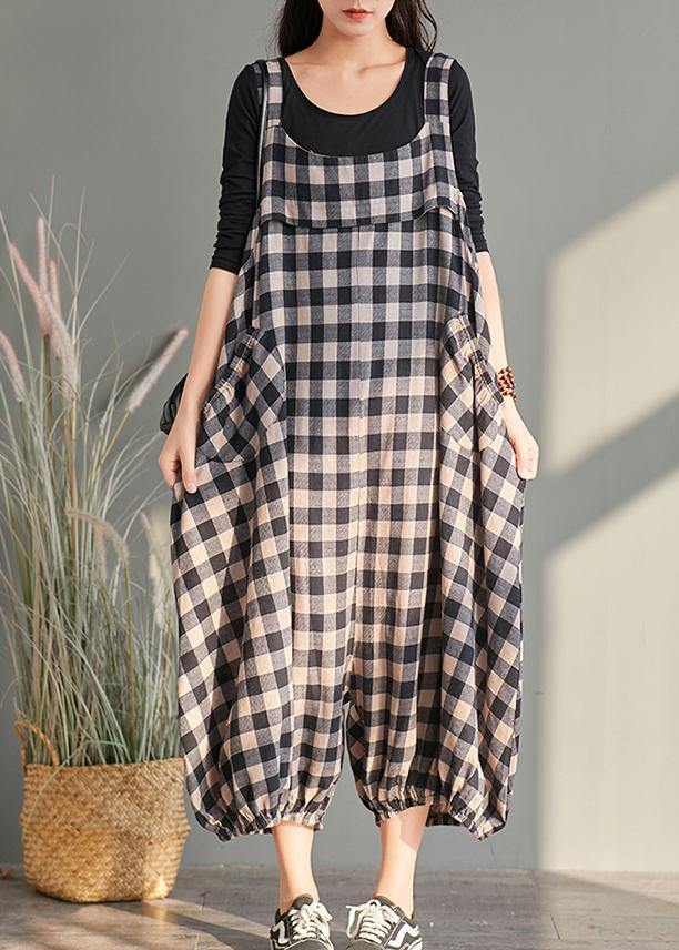 New Cage Pants Plaid Jumpsuit Cotton and Linen Overalls