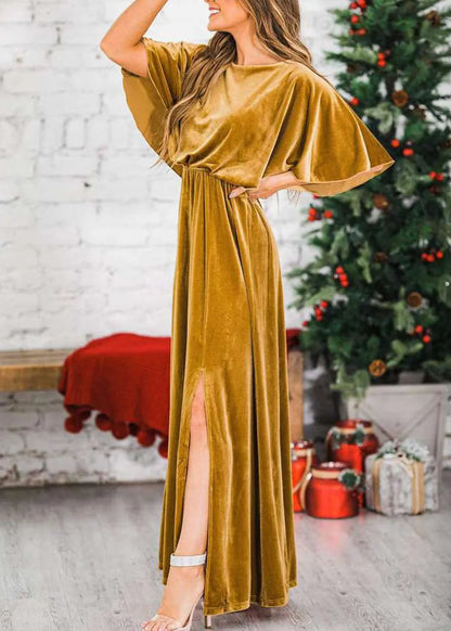 Mulberry Patchwork Velvet Dress Butterfly Sleeve