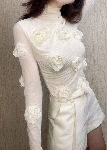 Art Beige Tulle T Shirts Spring