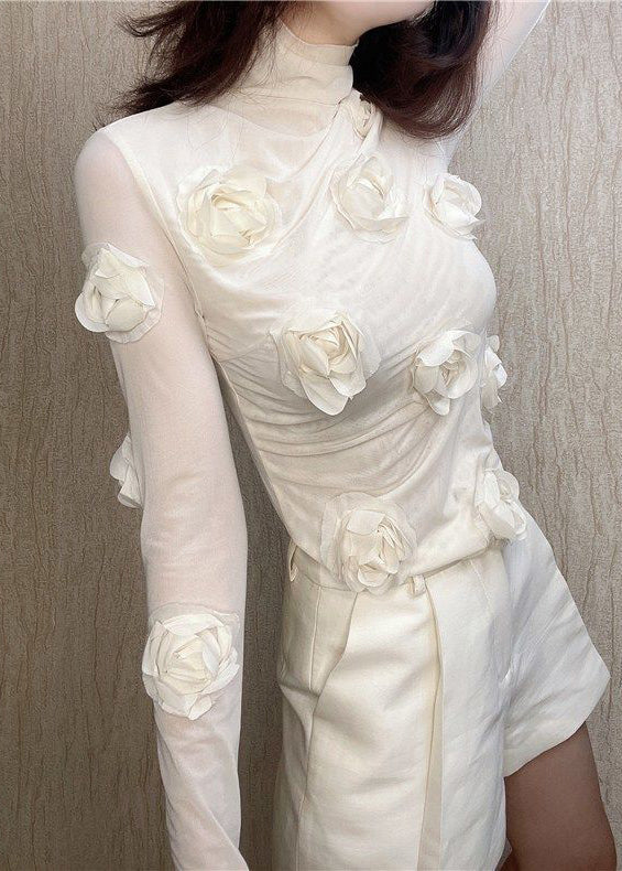 Art Beige Tulle T Shirts Spring