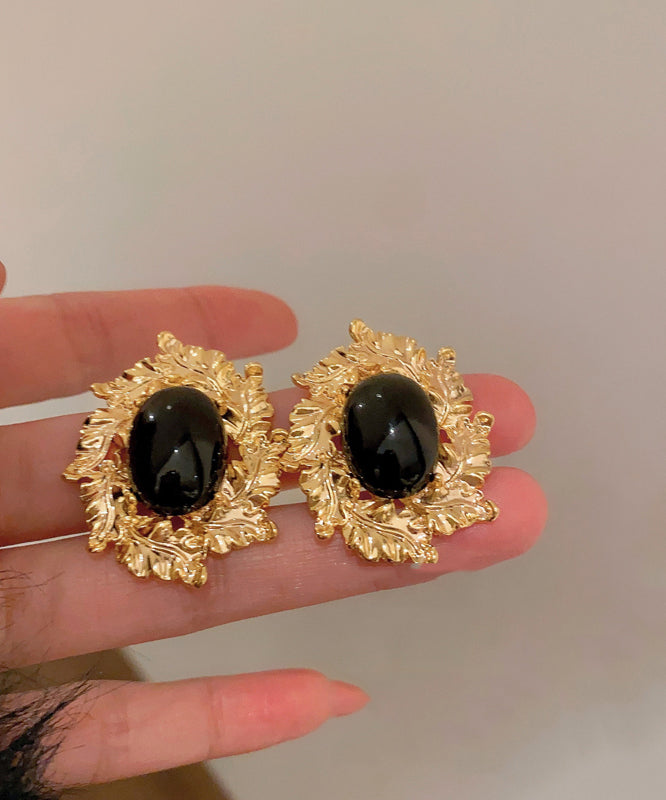 Black Copper Zircon Pearl Stud Earrings