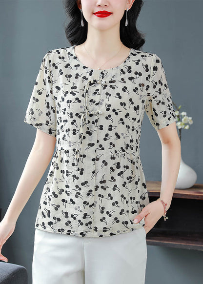 O-neck Tasseled Print Chiffon Blouses Summer