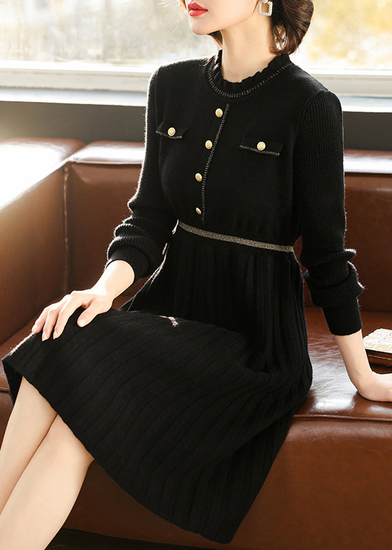 Apricot Ruffled Patchwork Knit Dress Spring