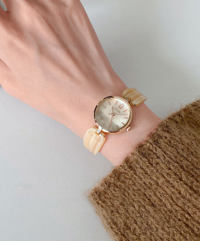 Apricot Alloy Quartz Movement Hardlex Crystal Watches