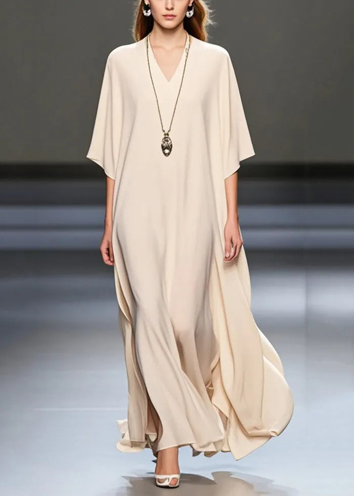 White Oversized Draping Chiffon Holiday Dresses Summer