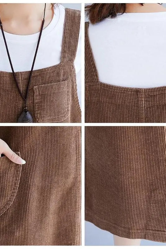 Loose Corduroy Suspender Skirt Outfits