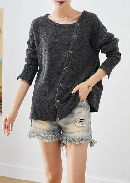 Diy Dark Grey Asymmetrical Warm Knit Sweaters Winter