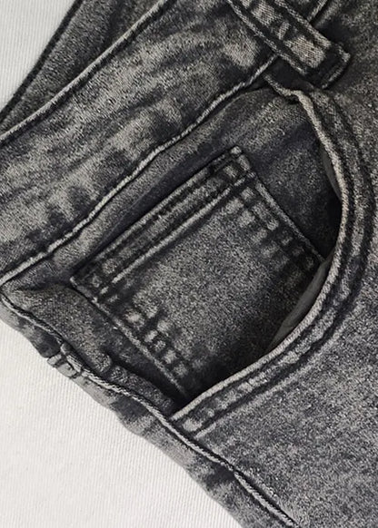 Grey Lace Patchwork Denim Crop Pants Summer