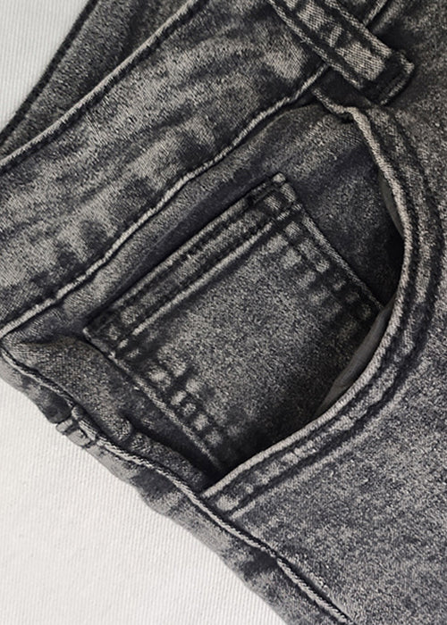 Grey Lace Patchwork Denim Crop Pants Summer