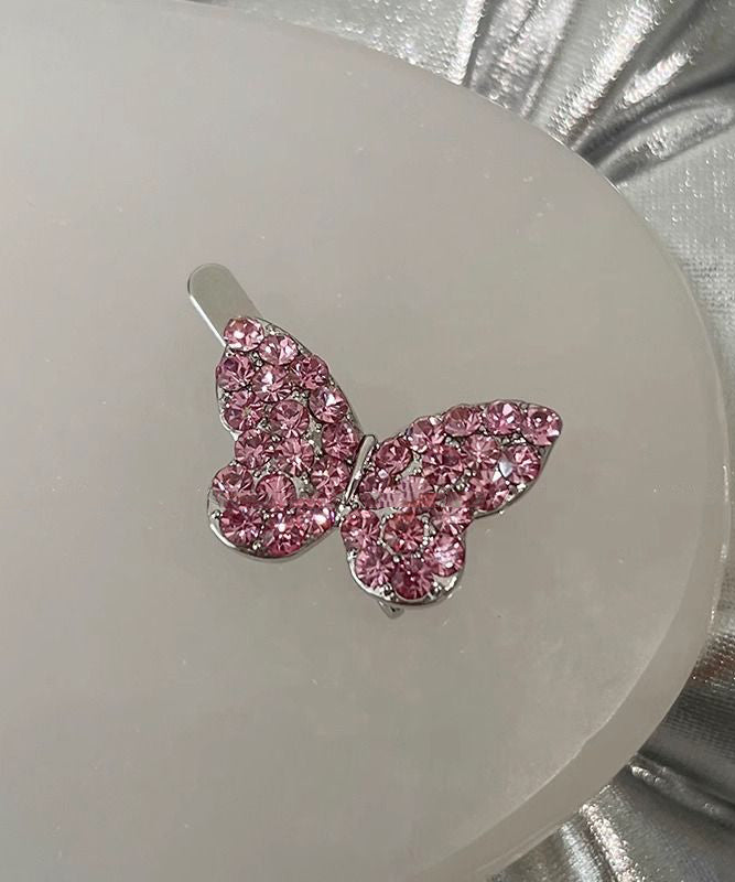 Pink Alloy Zircon Butterfly Hairpin