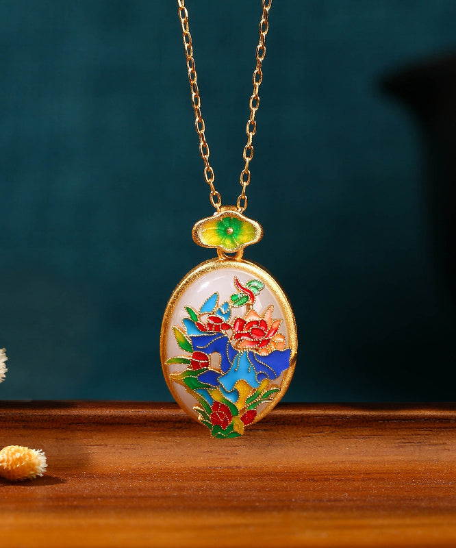 Diy Gold Ancient Gold Jade Enamel Pendant Necklace