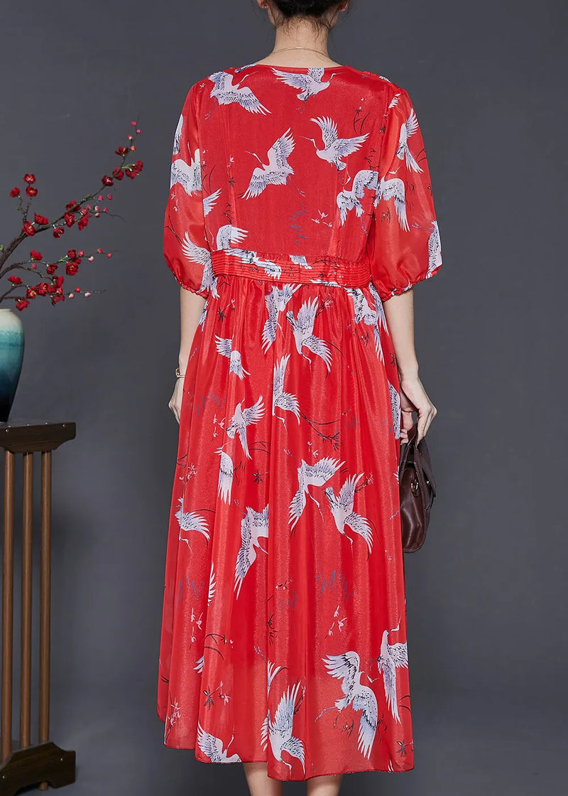 Fine White Crane Exra Large Hem Chiffon Long Dress Half Sleeve
