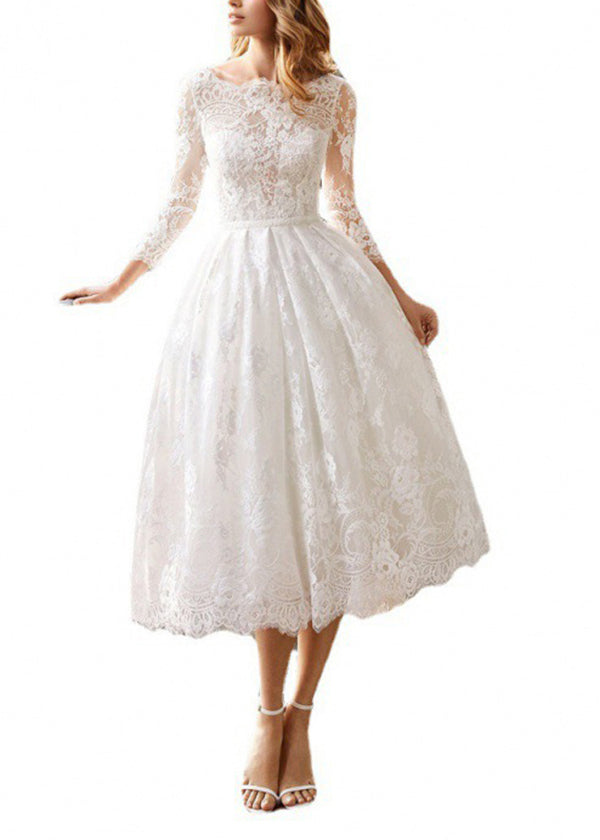 French White Slash Neck Wrinkled Patchwork Lace Dresses Summer