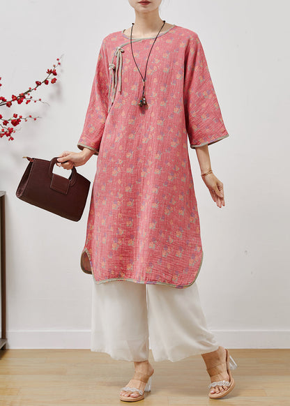 Pink Tasseled Print Cotton Long Dress Spring