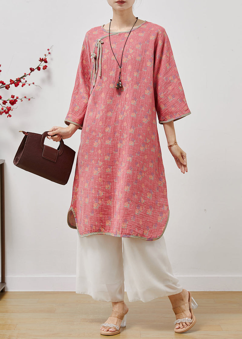 Pink Tasseled Print Cotton Long Dress Spring