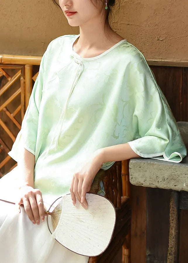 New Beige O Neck Tassel Jacquard Silk Shirt Tops Spring