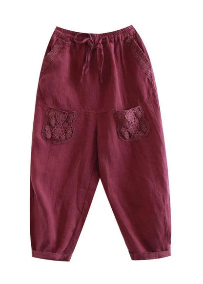 Boutique Mulberry Embroidered Harem Crop Summer Linen Harem Pants