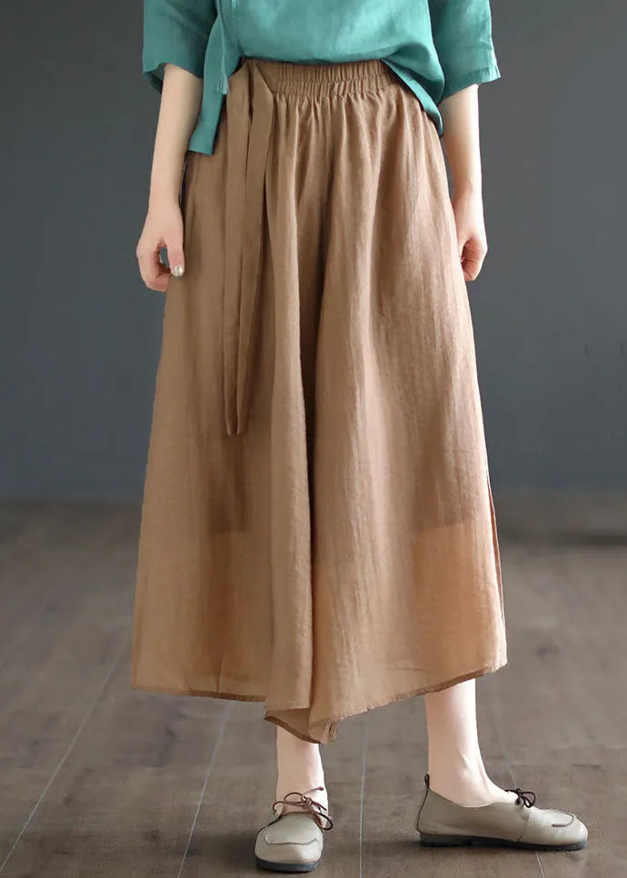 Khaki Pockets Patchwork Cotton Crop Pants Skirt Summer