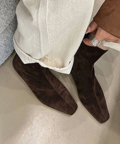 Brown Chunky Suede Comfy Splicing Zippered Boots