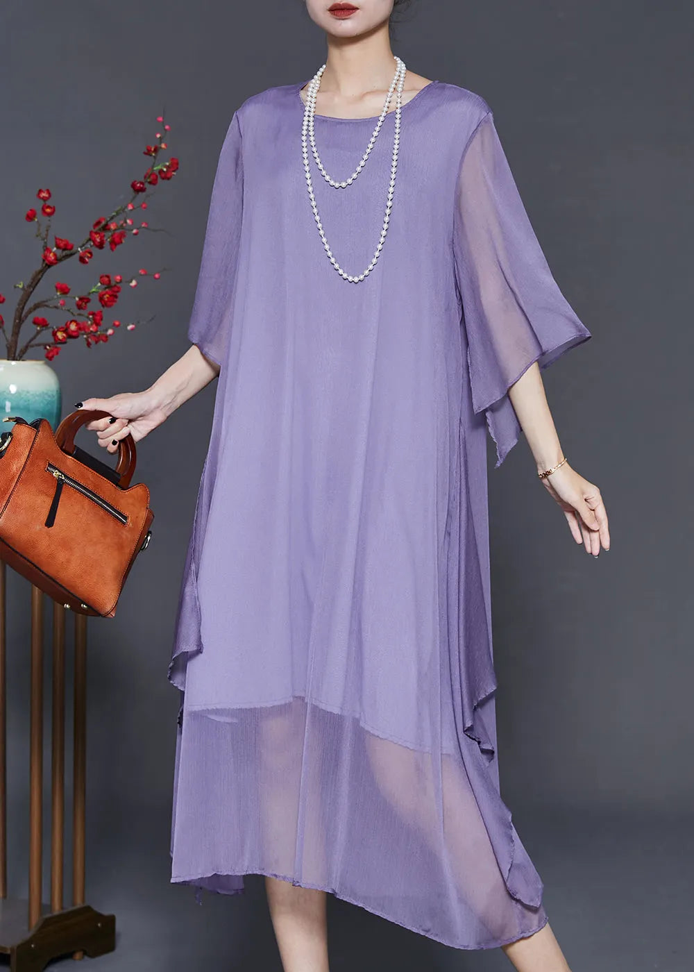 Simple Purple Oversized Side Open Chiffon Dresses Summer