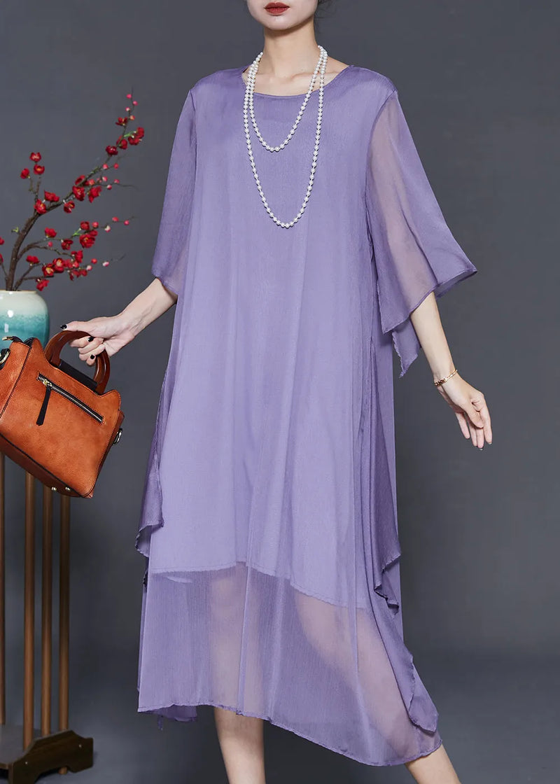 Simple Purple Oversized Side Open Chiffon Dresses Summer